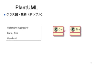 PlantUML
? 饹?sץ룩
44
@startuml Aggregate
Car o- Tire
@enduml
 
