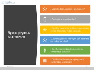 Algunas preguntas
para comenzar
#RedesSociales 2
¿Usáis Redes Sociales? ¿Qué redes?
¿Qué aplicaciones les dais?
¿Qué frecu...
