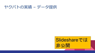 ヤクパトの実績 – データ提供
16
Slideshareでは
非公開
 