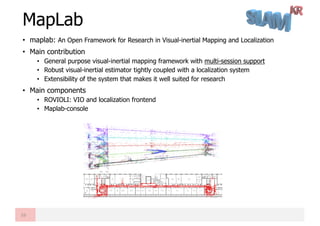 • maplab: An Open Framework for Research in Visual-inertial Mapping and Localization
• Main contribution
• General purpose...