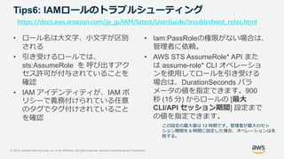 © 2019, Amazon Web Services, Inc. or its Affiliates. All rights reserved. Amazon Confidential and Trademark
Tips6: IAMロールの...