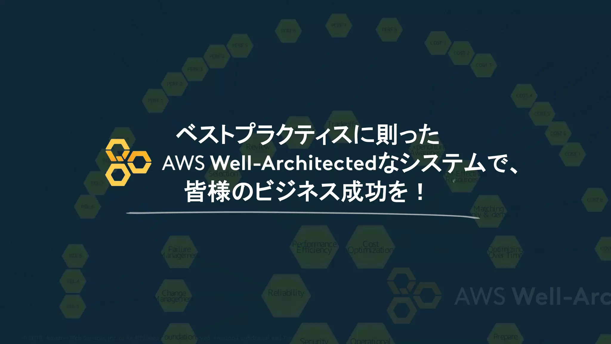 © 2018, Amazon Web Services, Inc. or its Affiliates. All rights reserved. Amazon Confidential and Trademark
ベストプラクティスに則った
なシステムで、
皆様のビジネス成功を！
 
