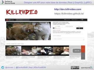 11
Designer une API pour votre base de données (Rest || GraphQL || gRPC)
@clunven | @DevfestBdM | #api | #DevFestBDM
http://dev.killrvideo.com
https://killrvideo.github.io/
 