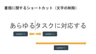 書類に関するショートカット（文字の削除）
control + dcontrol + h
あらゆるタスクに対応する
control + k
 