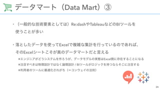 Data Mart
Re:dash Tableau BI  
 
 
Excel  
Excel
※ Excel  
※ / BI  
※
 