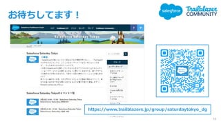 お待ちしてます！
https://www.trailblazers.jp/group/saturdaytokyo_dg
16
 