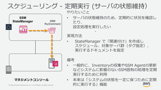 © 2019, Amazon Web Services, Inc. or its Affiliates. All rights reserved.
MI o
• o v
•
• ( ae r
MI
• ( ( - y (
M S
ng
• A M S
t
SSM
RunCommand
SSM
StateManager
 