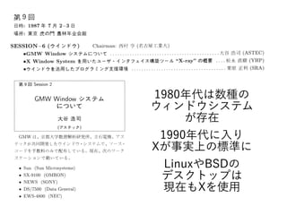 1980年代は数種のの資料は
ウィとイベントを開催ンドウシステムなどのソフトウェア開発
が多い存在に至るまで継続
1990年代に入ると各メーカーからり
Xが多い事実上での扱いの資料は標準にに
LinuxやBSDの資料は
デスクトを開催ップは
現...