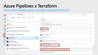 Azure Pipelines x Terraform
https://www.azuredevopslabs.com/labs/vstsextend/terraform/
 