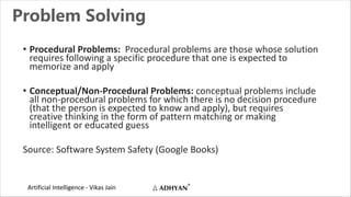 Artificial Intelligence - Vikas Jain
Problem Solving
• Procedural Problems: Procedural problems are those whose solution
r...