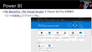  My Benefits | My Visual Studio で Power BI Pro の特典の
「コードを取得」して「アクティブ化」
Power BI
11
 
