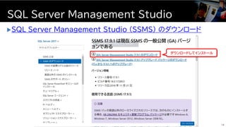 SQL Server Management Studio (SSMS) のダウンロード
SQL Server Management Studio
14
ダウンロードしてインストール
 
