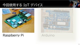 今回使用する IoT デバイス
19
Raspberry Pi Arduino
 