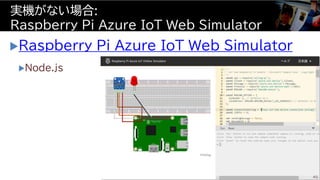 Raspberry Pi Azure IoT Web Simulator
Node.js
実機がない場合:
Raspberry Pi Azure IoT Web Simulator
40
 
