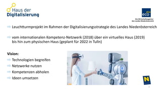 Leuchtturmprojekt im Rahmen der Digitalisierungsstrategie des Landes Niederösterreich
vom internationalen Kompetenz-Netzwe...