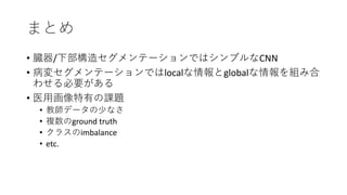 ޤȤ
? Ġ/²쥻Ʃ`ǤϥץCNN
? 䥻Ʃ`ǤlocalglobalMߺ
碌Ҫ
? ҽûФn}
? ̎ǩ`٤ʤ
? }ground truth
? 饹imbalance
? etc.
 