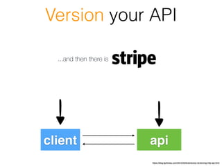 client api
https://blog.fgribreau.com/2015/03/braindump-versioning-http-api.html
Version your API
...and then there is
 