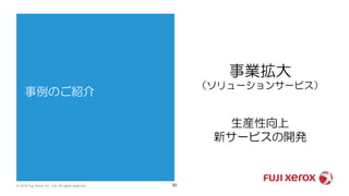 事例のご紹介
53© 2019 Fuji Xerox Co., Ltd. All rights reserved.
事業拡大
（ソリューションサービス）
生産性向上
新サービスの開発
 