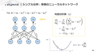 | シンプルな例：単層のニューラルネットワーク
60
勾配の計算（y）
 