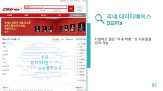 국내 데이터베이스
DBPia
다양하고 많은 “국내 학회＂의 자료들을
검색 가능
03
 