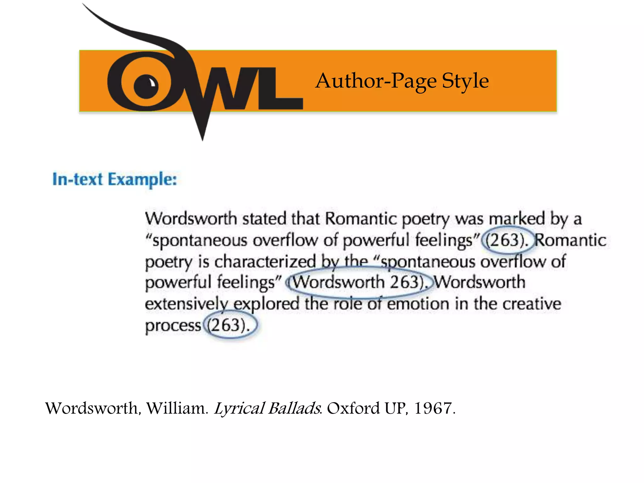 Author-Page Style
Wordsworth, William. Lyrical Ballads. Oxford UP, 1967.
 