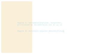 Pagina 1: verzamelen/ophalen, bespreken,
prioriteren en documenteren wat er al is
Pagina 2: strategie bepalen (keuzes/focus)
 