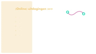 (Online) uitdagingen 2019
1. …
2. …
3. …
4. …
5. …
 