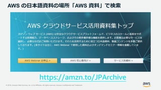 © 2018, Amazon Web Services, Inc. or its Affiliates. All rights reserved. Amazon Confidential and Trademark
AWS の日本語資料の場所「AWS 資料」で検索
https://amzn.to/JPArchive
 