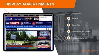 DISPLAY ADVERTISMENTS
Banner Ads
Text Ads
Video Pre-rolls and Overlays
Rich Media Banner Ads
 