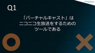 Q1
「バーチャルキャスト」は
ニコニコ生放送をするための
ツールである
 
