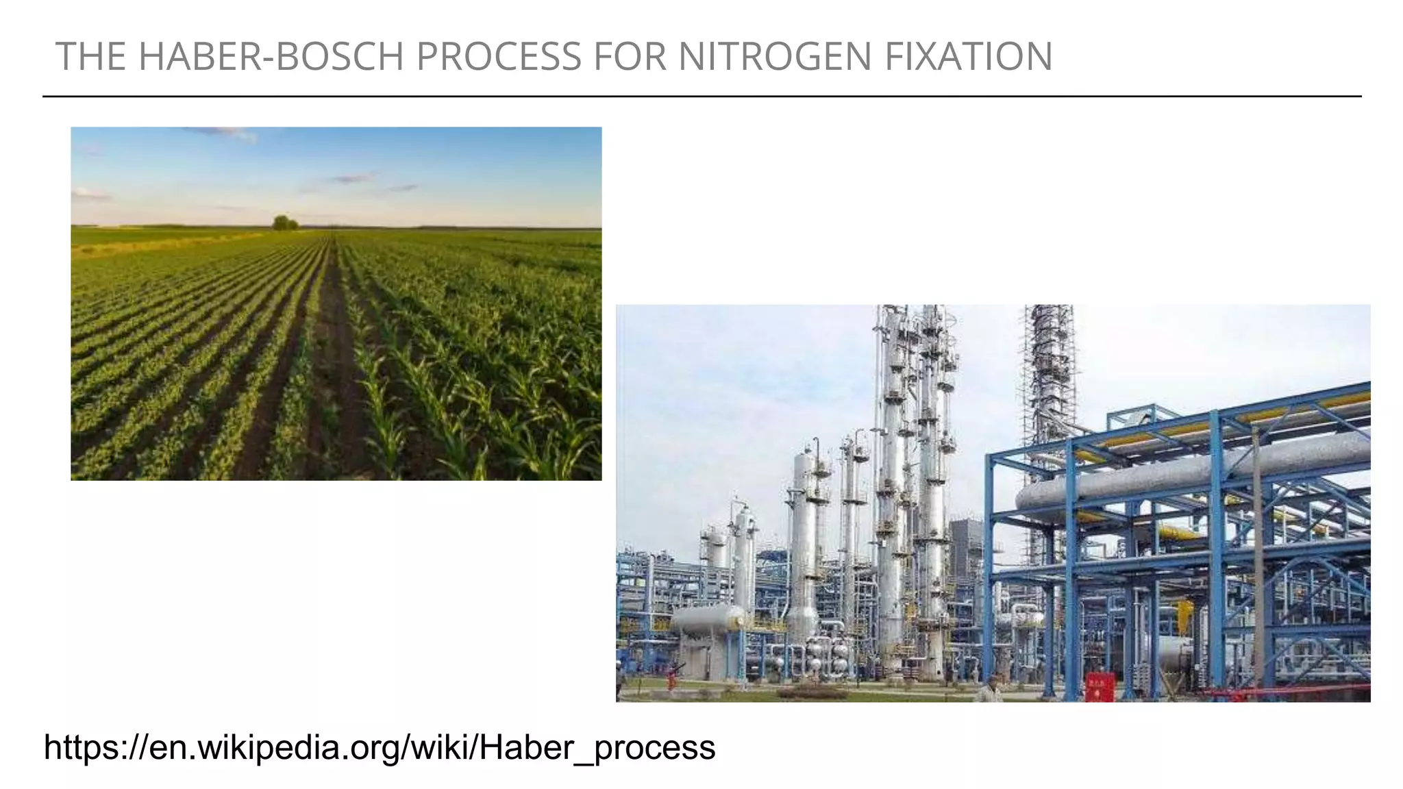 THE HABER-BOSCH PROCESS FOR NITROGEN FIXATION
https://en.wikipedia.org/wiki/Haber_process
 