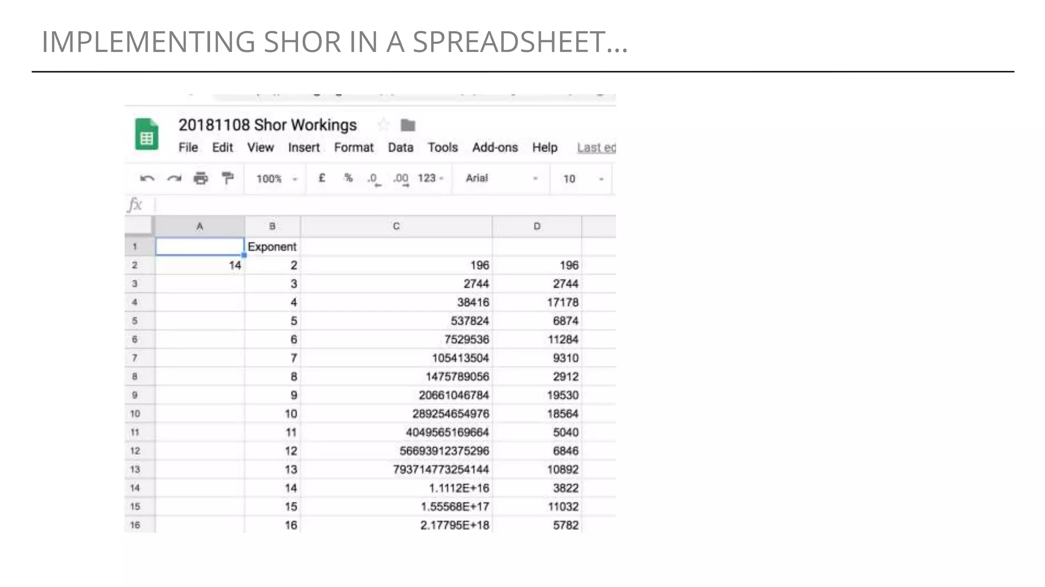 IMPLEMENTING SHOR IN A SPREADSHEET...
 