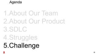 22
1.About Our Team
2.About Our Product
3.SDLC
4.Struggles
5.Challenge
Agenda
 
