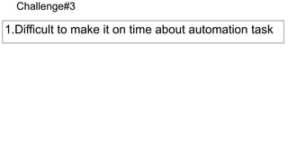 Challenge#3
1.Difficult to make it on time about automation task
 
