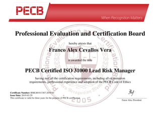 PECB Certified ISO 31000 Lead Risk Manager - Cevallos Vera Franco Alex
