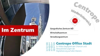 Im Zentrum Geografisches Zentrum NÖ
Wirtschaftszentrum
Verwaltungszentrum
STP
Centrope Office Stadt
St. Pölten begegnet de...