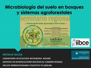 Microbiología del suelo en bosques
y sistemas agroforestales
NATALIA BAJSA
LABORATORIO DE ECOLOGÍA MICROBIANA, BIOGEM
(INSTITUTO DE INVESTIGACIONES BIOLÓGICAS CLEMENTE ESTABLE)
NÚCLEO INTERDISCIPLINARIO COLECTIVO TÁ (UDELAR)
 