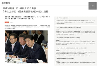 政府動向
14
平成30年度：2018月6月15日発表　
『 骨太方針2018』『未来投資戦略2018』に記載
 