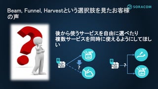 後から使うサービスを自由に選べたり
複数サービスを同時に使えるようにしてほし
い
Beam, Funnel, Harvestという選択肢を見たお客様
の声
? ?
 