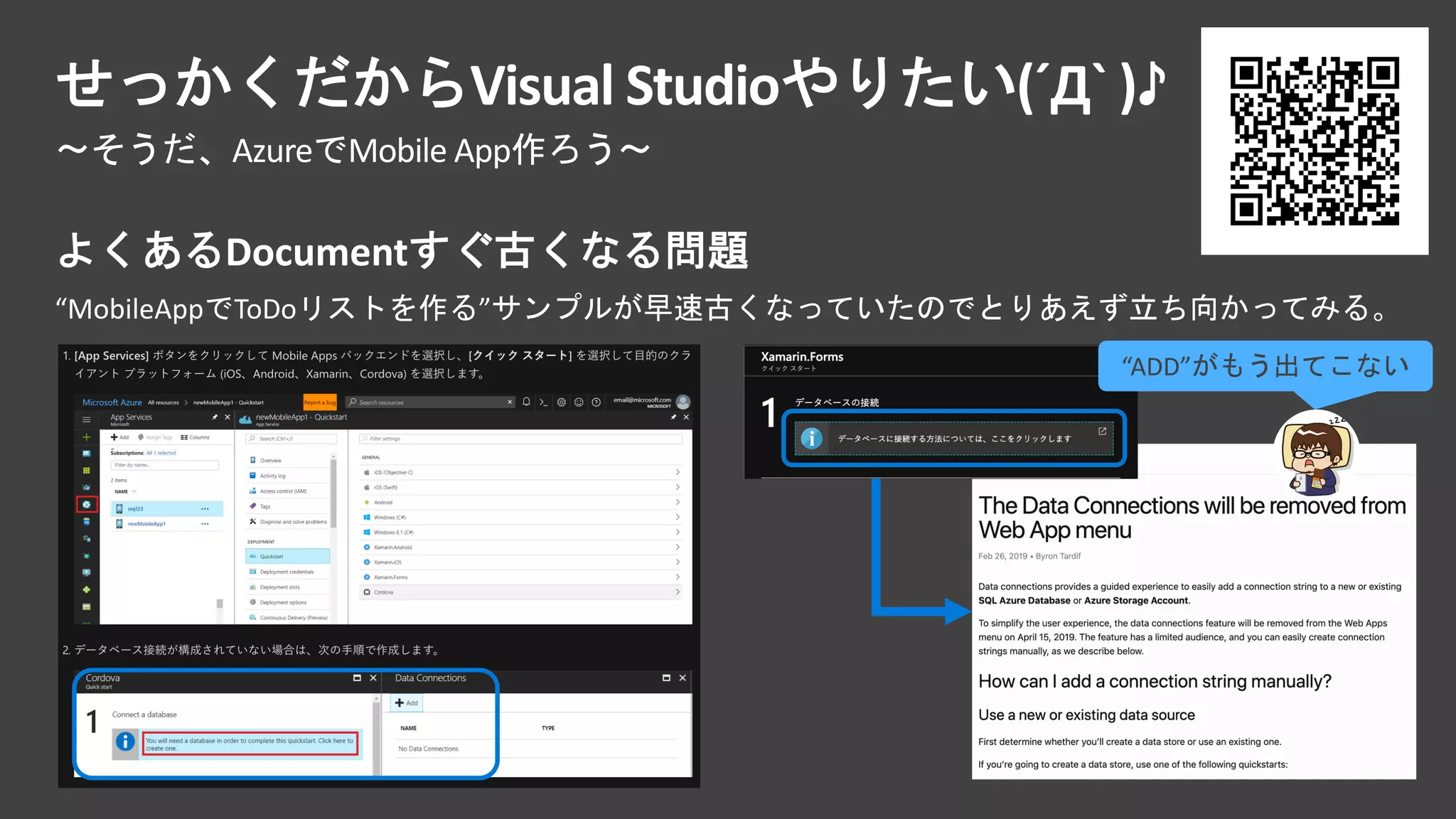 Visual Studio (´Д` )♪
Azure Mobile App
Document
“MobileApp ToDo ”
“ADD”
 