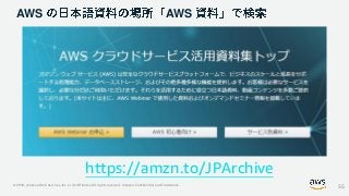 © 2019, Amazon Web Services, Inc. or its Affiliates. All rights reserved. Amazon Confidential and Trademark
AWS AWS
https://amzn.to/JPArchive
55
 