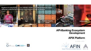 API-Banking Ecosystem
Development
2 4 A P R I L 2 0 1 9
Supported by:
APIX Platform
 