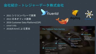 © 2019 Arm Limited
会社紹介 – トレジャーデータ株式会社
• 2011 シリコンバレーで創業
• 2013 日本オフィス創業
• 2016 Customer Data Platform(CDP)
• (2018/7入社)
• 2018/8 Armによる買収
 