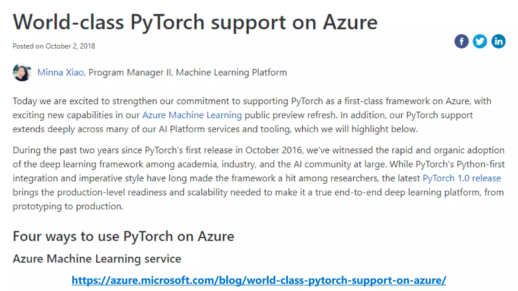https://azure.microsoft.com/blog/world-class-pytorch-support-on-azure/
 