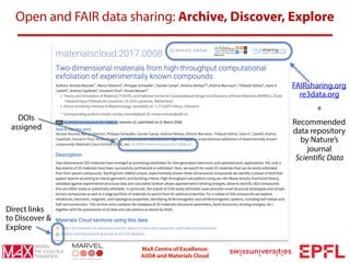 MaX Centre of Excellence:
AiiDA and Materials Cloud
Open and FAIR data sharing: Archive, Discover, Explore
Direct links 
t...