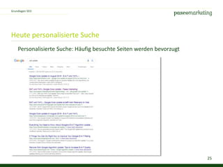 25
Heute personalisierte Suche
Grundlagen SEO
Personalisierte Suche: Häufig besuchte Seiten werden bevorzugt
 