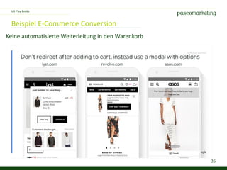 26
Beispiel E-Commerce Conversion
UX Play Books
Keine automatisierte Weiterleitung in den Warenkorb
 