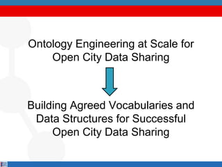 Ontology Engineering at Scale for
Open City Data Sharing
Building Agreed Vocabularies and
Data Structures for Successful
Open City Data Sharing
 
