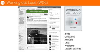Working out Loud (WOL)13
Working out Loud
Ideas
Questions
Answers
Links
Problems
Lessons Learned
 