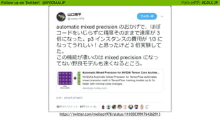 27
Follow us on Twitter! @NVIDIAAIJP ハッシュタグ: #GDLCJP
https://twitter.com/melleo1978/status/1110203991764262913
 